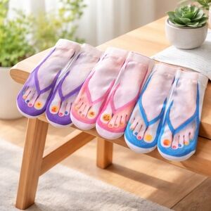 Colorful Toe Flip Flop Design Socks -Set Of 3